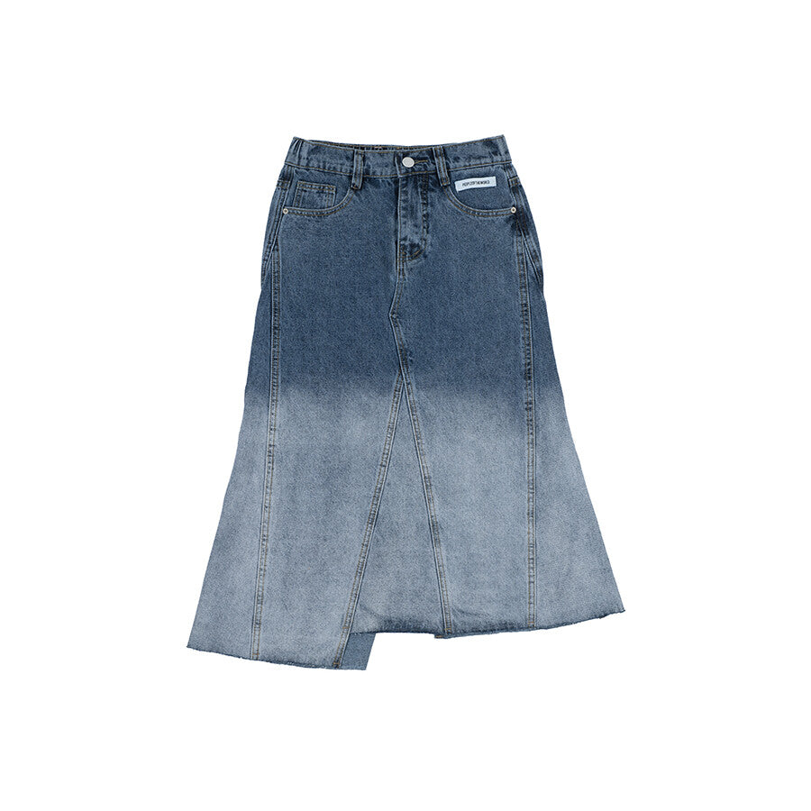 OMBRE-WASHED DENIM SKIRT BLUE