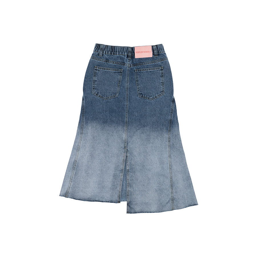 OMBRE-WASHED DENIM SKIRT BLUE