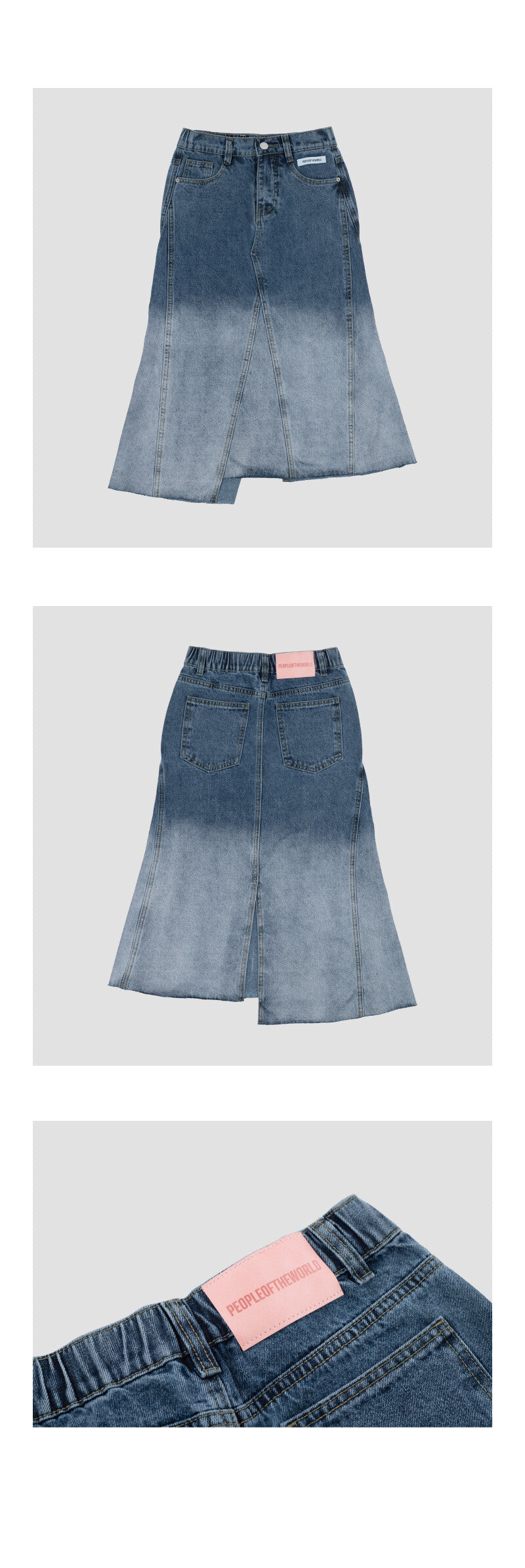 OMBRE-WASHED DENIM SKIRT BLUE